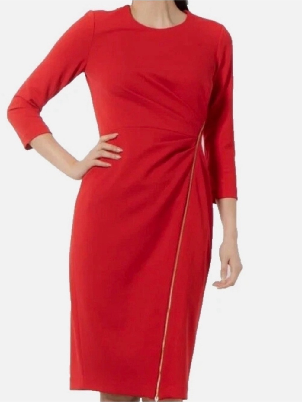 NWT Calvin Klein 4 Red Zip Accent Ruched Sheath Dress Wedding Guest Interview